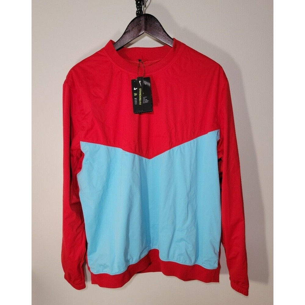 New Nike Shield Men's LARGE Golf Pullover Lightweight Jacket Red/Blue Colorblock